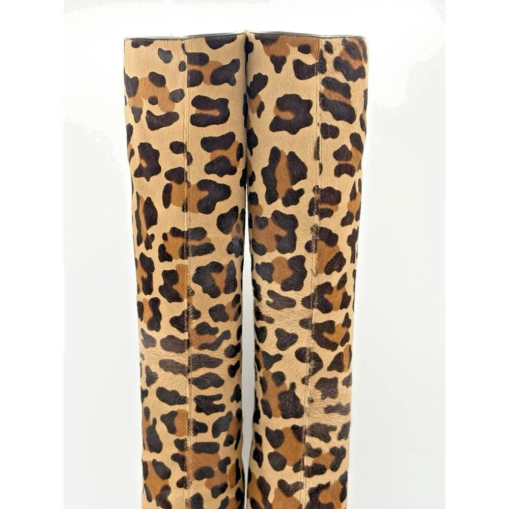 Christian Louboutin Cheetah Print Pony Hair Knee High Platform Boots Size EU 35